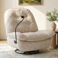 Swivel Rocker Recliner Chair for Adult, Glider Nursery Rocking Chair, Armless Manual Single Recliner Sofa for Living Room, Oversized & Overstuffed, Phone Holder Included, Beige Velvet