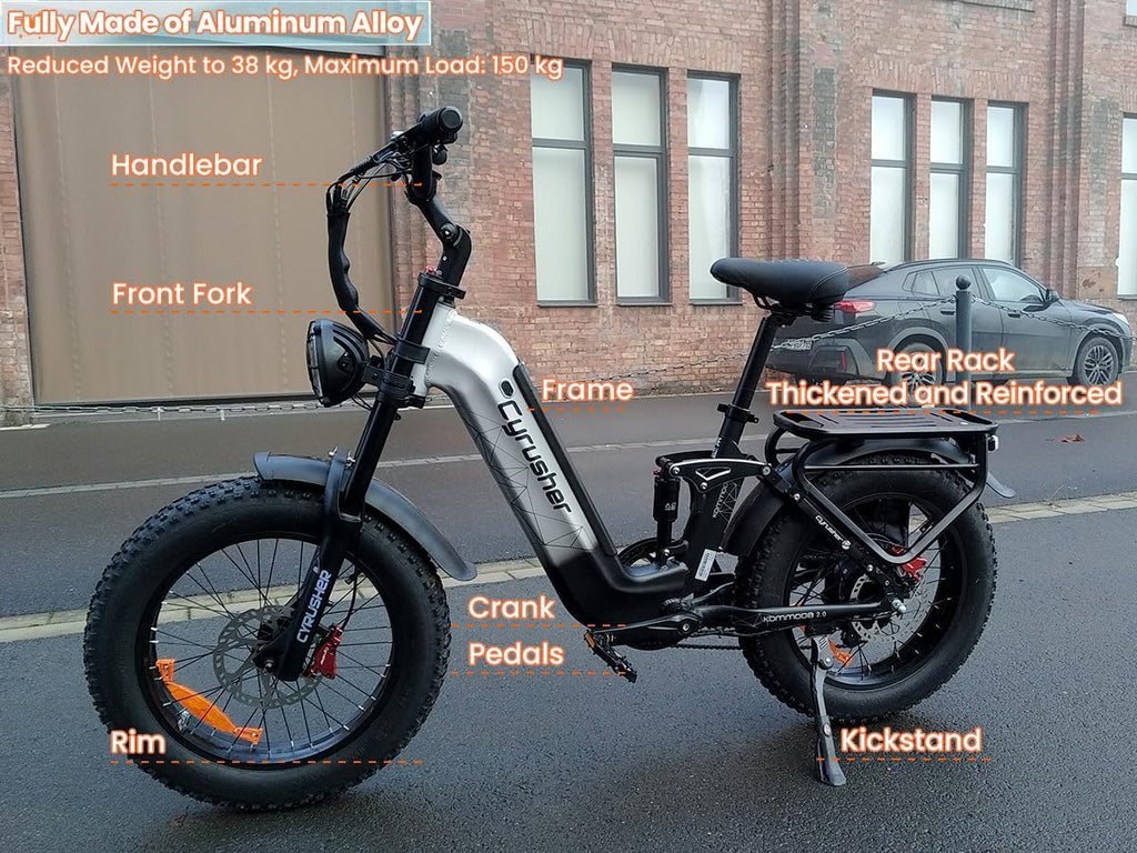Cyrusher Aluminum Electric Bike 20Inch, Kommoda3.0 1500w 28Mph 48V20Ah 75Miles, Air Suspension, Hydraulic Disc Brakes