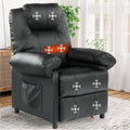 Faux Leather Recliner Chair with Massage and Heat, Mid Century Overstuffed Manual Reclining Chair, Massaging Push Back Recliner Chair Single Sofa for Living Room, Black