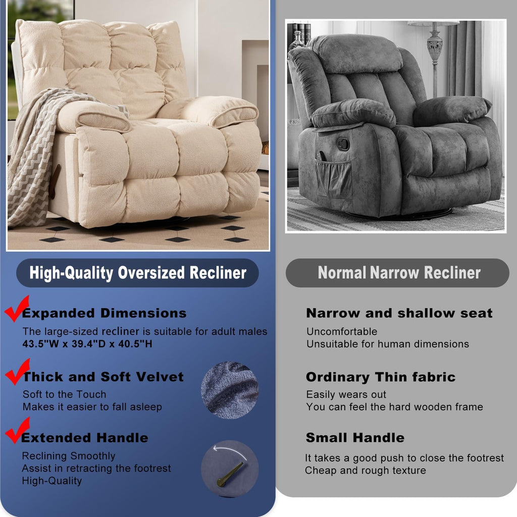 SITJOY Oversized Power Swivel Rocker Recliner Chair, Overstuffed Extra Wide Rocking Chair for Big and Tall, Glider Recliner Nursery Chair, Soft Breathable Fabric in Beige, Manual