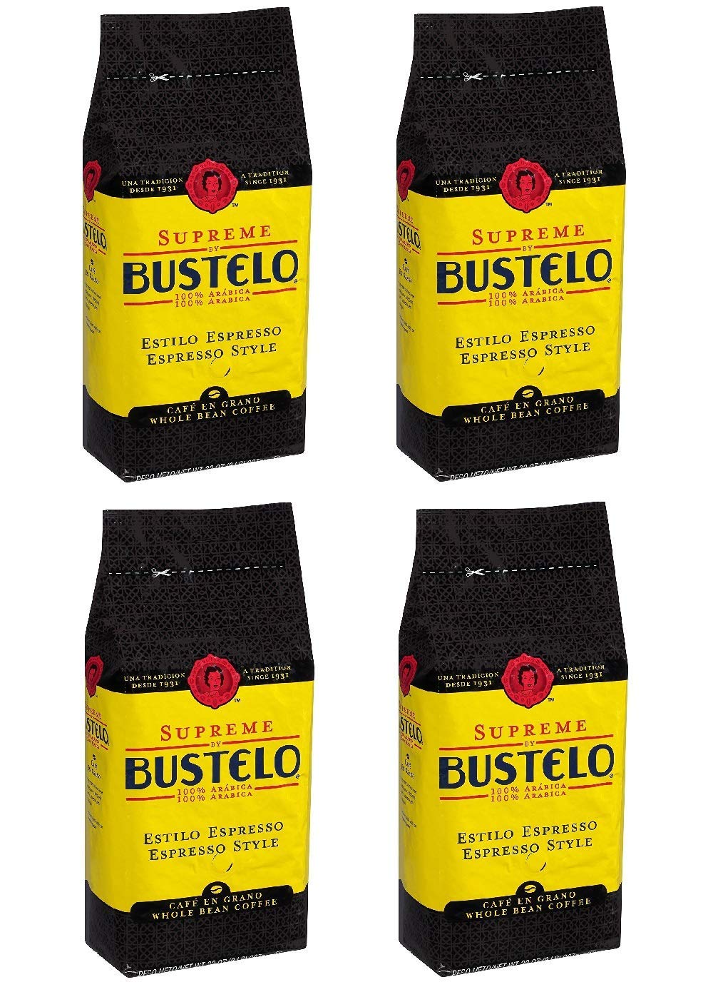 Supreme By Bustelo Whole Bean Espresso Style Coffee, 32 Ounces, 4 Pack