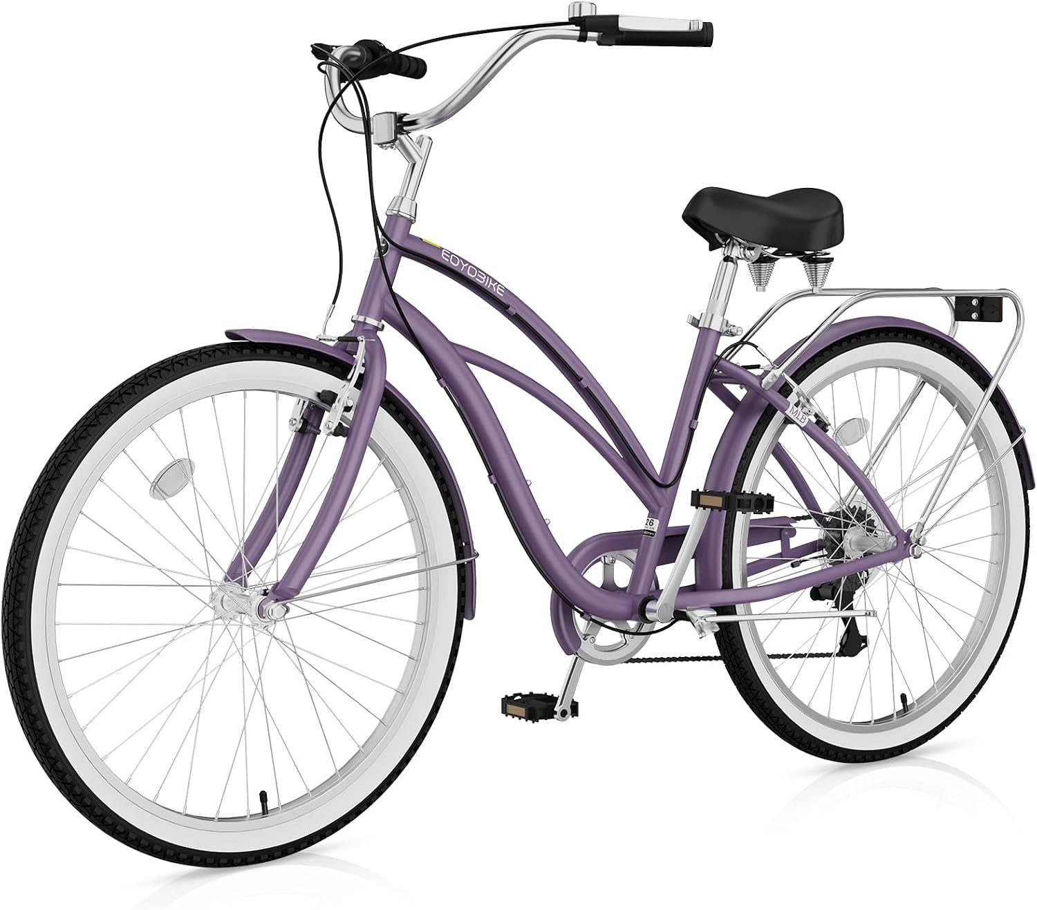 Cruiser Bike for Adults, 7-Speed Beach Cruiser Bicycle, 24/26 Inch Step-Through or High-Bar Frame, Comfort City Commuter Bike with Rear Rack, Fenders, Wide Saddle for Women & Men