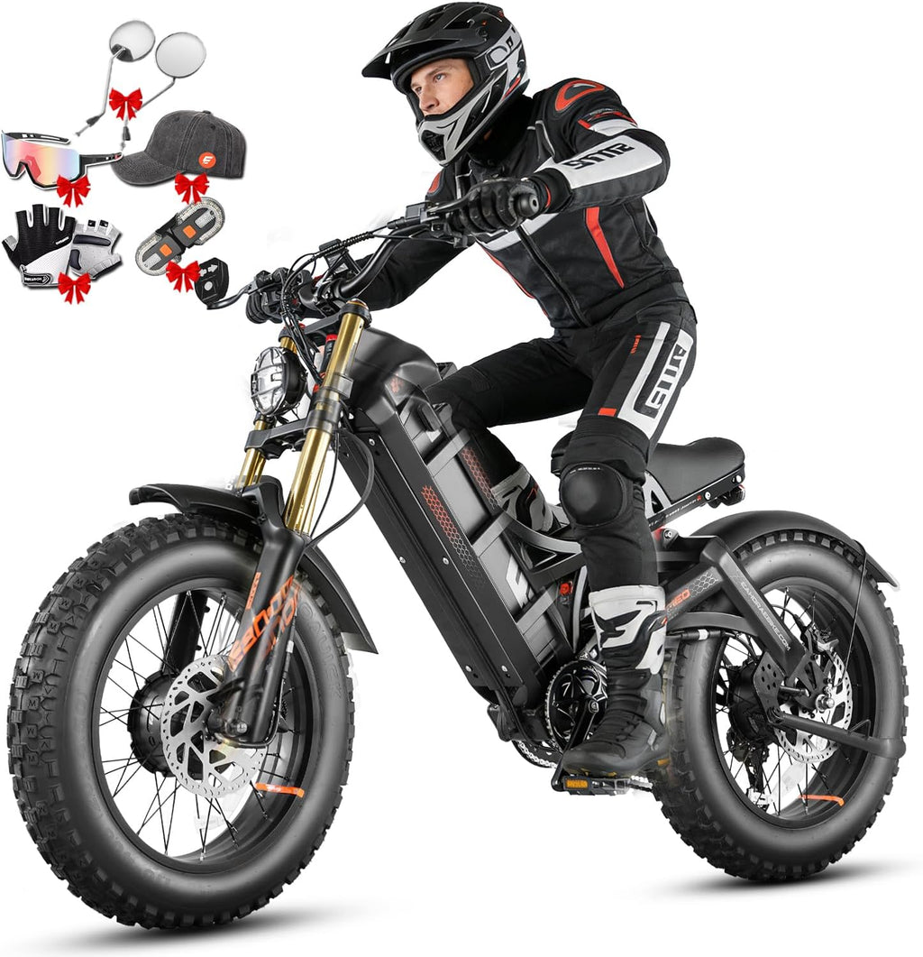 2026 eAhora Romeo Dual-Motor Ebike - 50Mph 5600W 60-80AH 250Miles Long Range Electric Bike for Adults, Full Suspension Hydraulic Brakes Electric Bicycle, 26' Mountain Bike for Off-Road Commuting