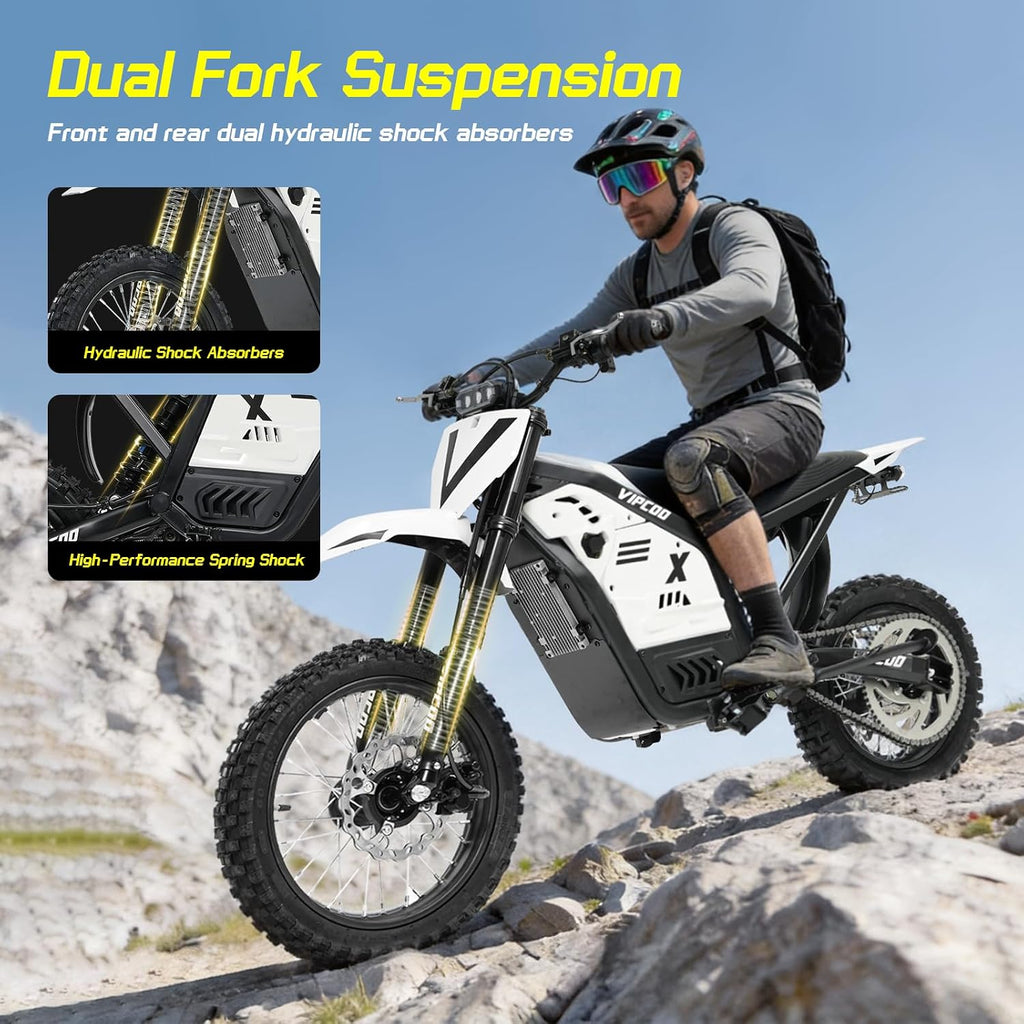 3500W Electric Dirt Bike for Teens Kids,VIPCOO H2 Electric Motorcycle for Adults,25° Slope,48V/23Ah Battery,14'/12' Off Road Tire,Dual Hydraulic Brakes & Full Suspension Fit Age 13+