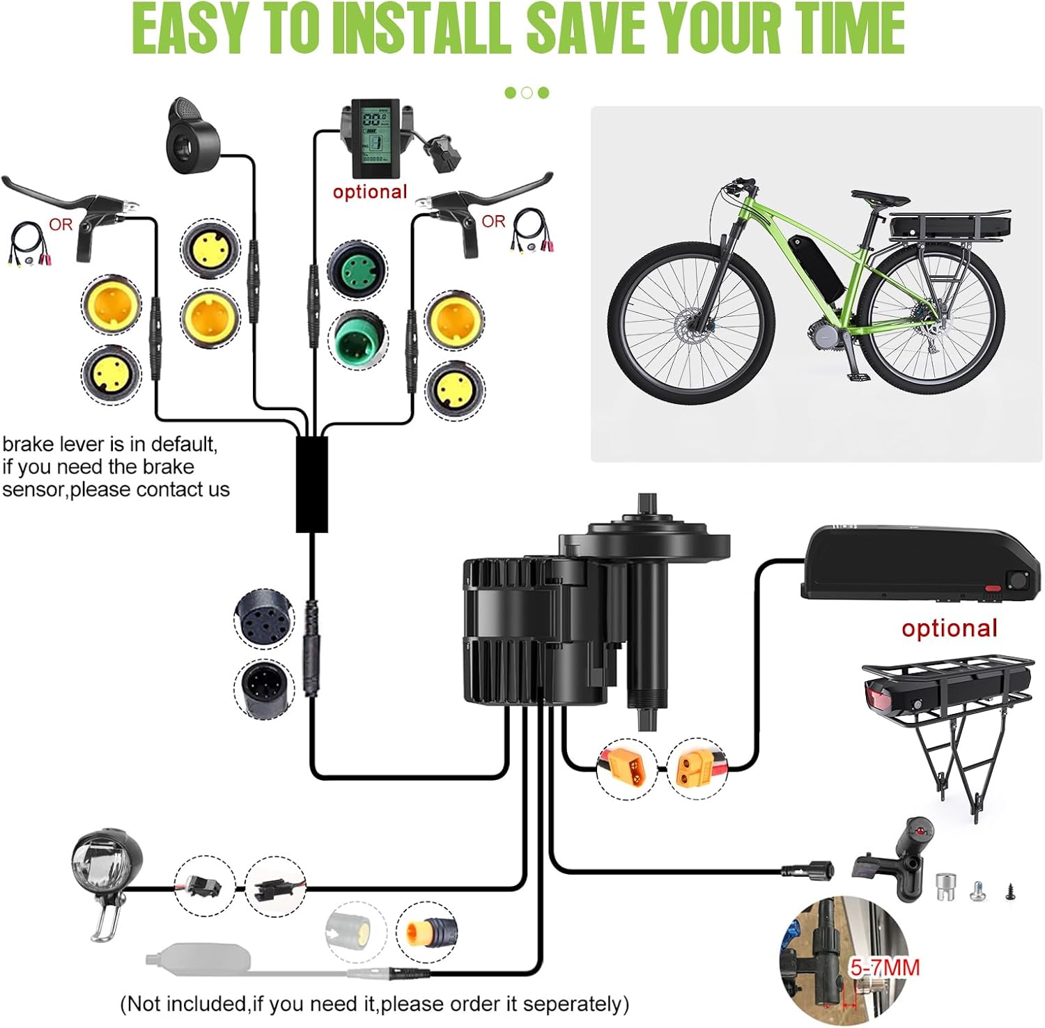 Bafang BBS-HD 1000W Mid Drive Kit with Battery(Optional),BBS03 Ebike Conversion Kit with LCD Display,48V/52V 8Fun Electric Bike Conversion Kit for Moutain Road Bike