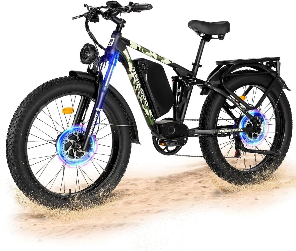 Forester 5000W Peak Dual Motor Electric Bike - 45 MiIe P-hour High-Speed, Fat Tire Ebike with 60V 25Ah Battery, 100+ Mile Range, Full Suspension & Hydraulic Brakes for Adult Off-Road Commuting