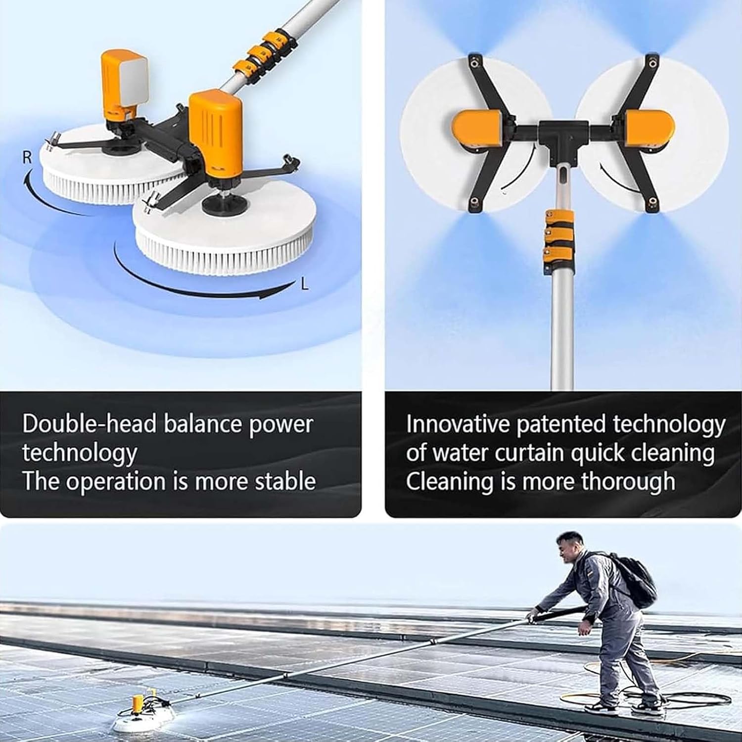 7.5M Water Supply Pole Kit, Outdoor Window Roof Glass Cleaner Tool with Telescopic Pole, Electric Rotary Cleaning Brush, Double Head Solar Panel Cleaning Equipment (Rechargeable)