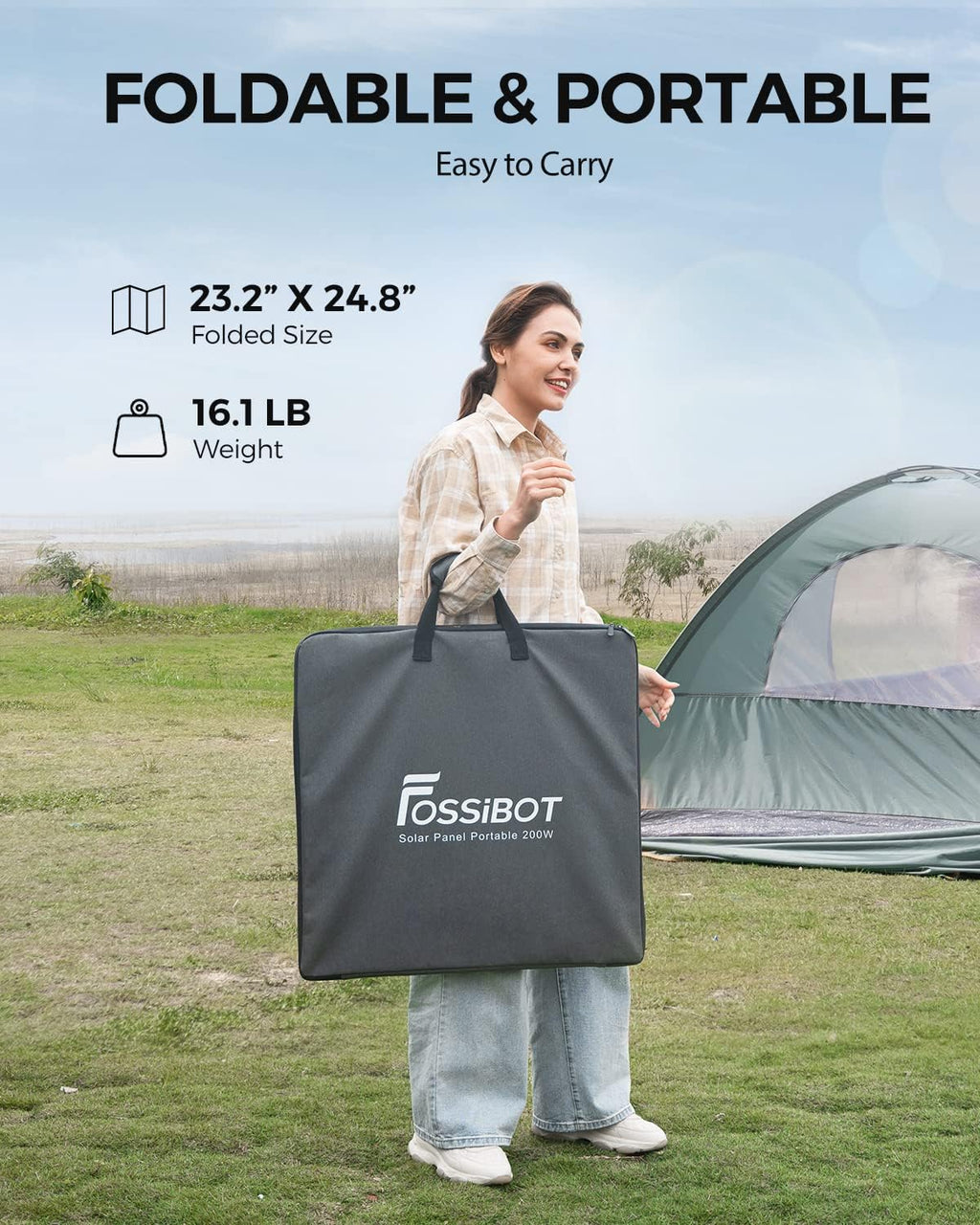 FOSSiBOT Solar Panel SP200, Foldable 200 Watts Solar Panel, Flexible Solar Panel w/Adjustable Kickstands for Home, RV, Camping, Blackout for FOSSiBOT F2400 and Other Brands Portable Power Station