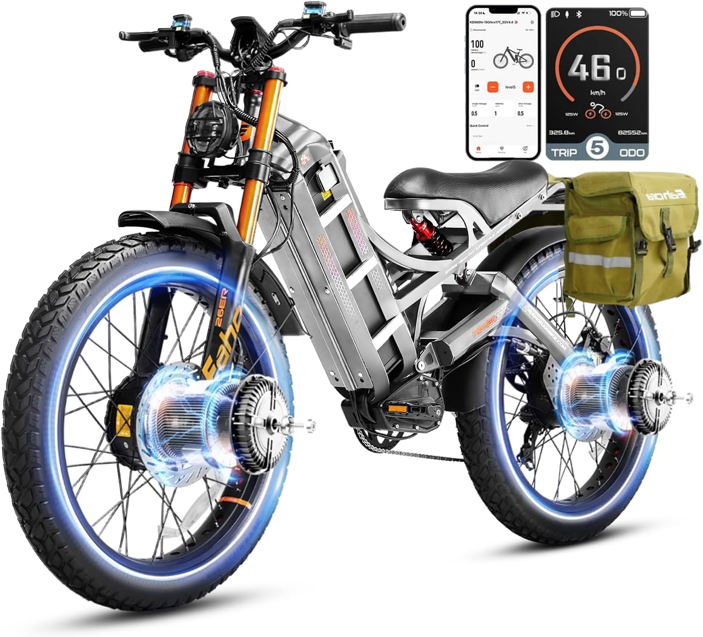 Romeo Pro-Ⅲ 50MPH Electirc Bike - [2025 Latest] 5600W Dual Motor 60V 80AH 250Miles Long Range Ebike for Adults, Air Full Suspension Electric Mountain Bike, 26' Fat Tire Off-Road E-Bicycle