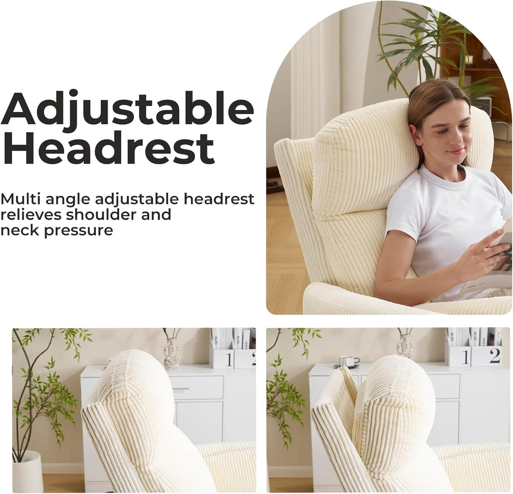 Oversized Swivel Rocker Recliner Chair with Massage and Heat, Manual Swivel Glider Rocker Recliner with 2 Pillows, Rocking Nursery Chair with Storage Ottoman, Adjustable Headrest,Corduroy Beige