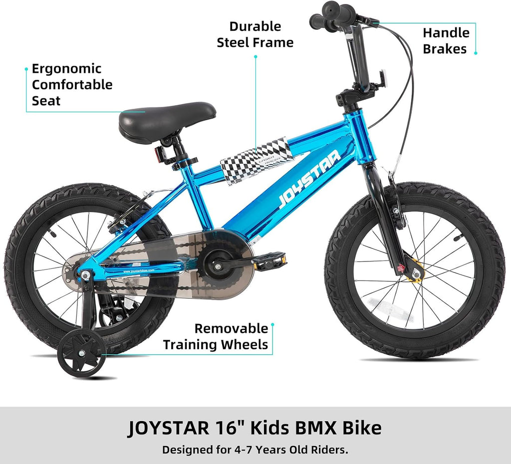 JOYSTAR Kids Bike for Ages 3-10 Years Old Boys Girls, 16 20 Inch BMX Style Kid's Bikes with Training Wheels & Metallic Colors, Children Bicycle