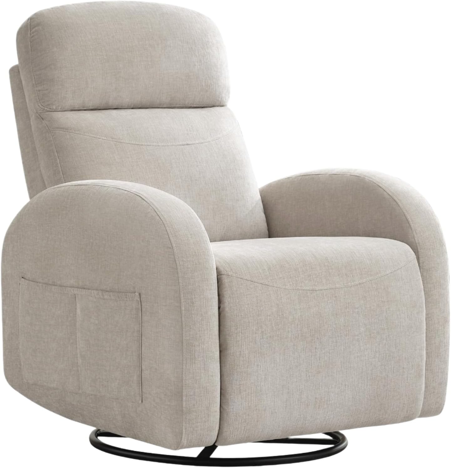 Swivel Rocker Recliner Chair, Rocking Recliner for Nursery with Side Pockets, Manual Swivel Reclining Nursery Glider Chair for Breastfeeding Living Room, Camel Chenille
