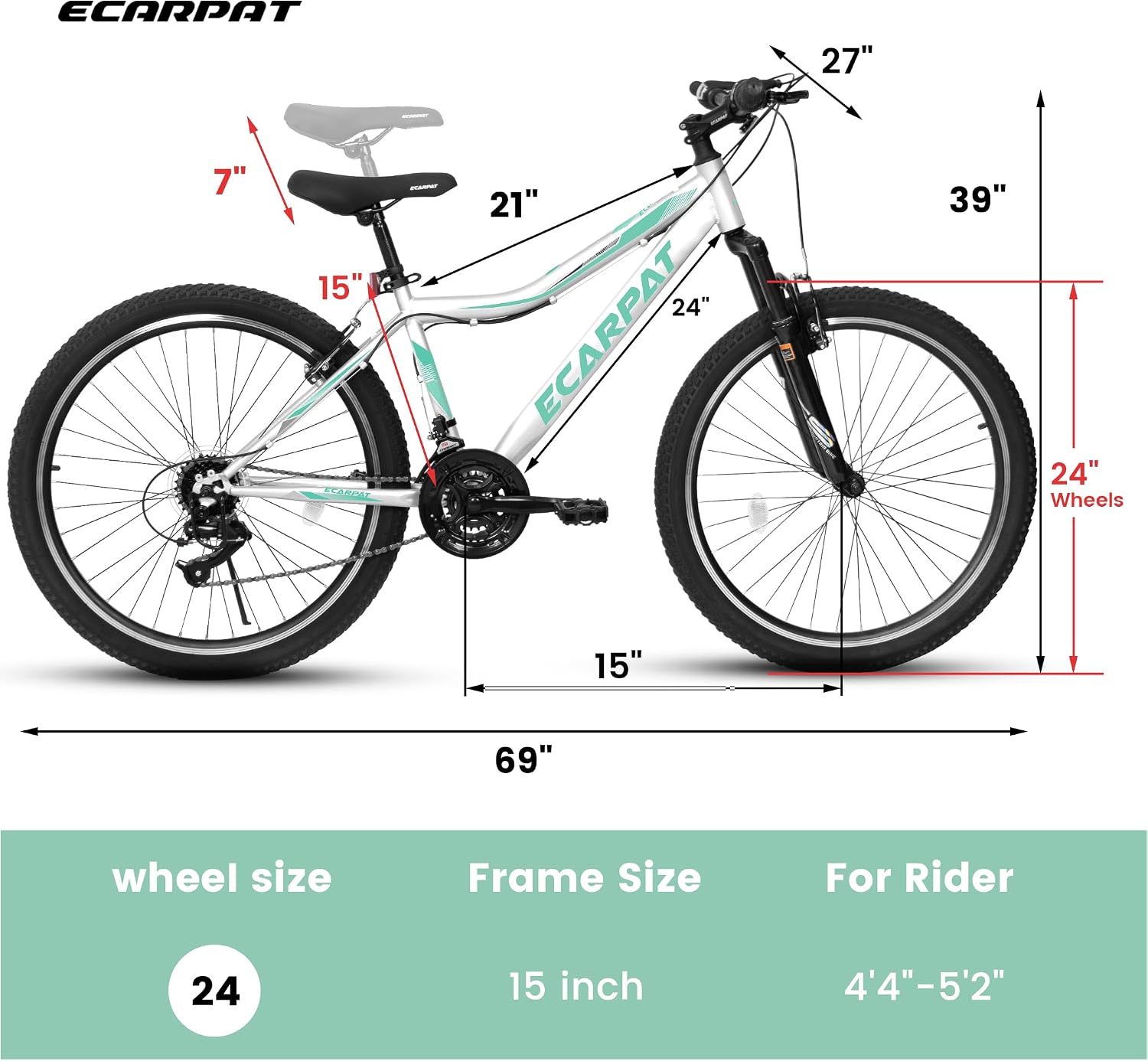 Ecarpat 24 26 Inch Women Girls Mountain Bike, Disc/V Brakes 21 Speeds Women Bike, Sturdy Steel Frame and Suspension Fork, Stylish Adult and Teens Bicycle for Urban Trail Snow Commuter