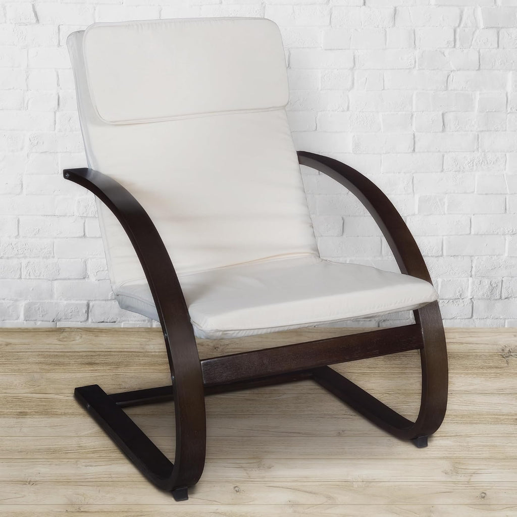 Niche Mia Bentwood Reclining Rocking Chair – Lightweight, Ergonomic & Durable with Washable Cotton Cover, Sturdy Cantilever Frame for Home, Office & Nursery (Mocha Walnut/Beige)