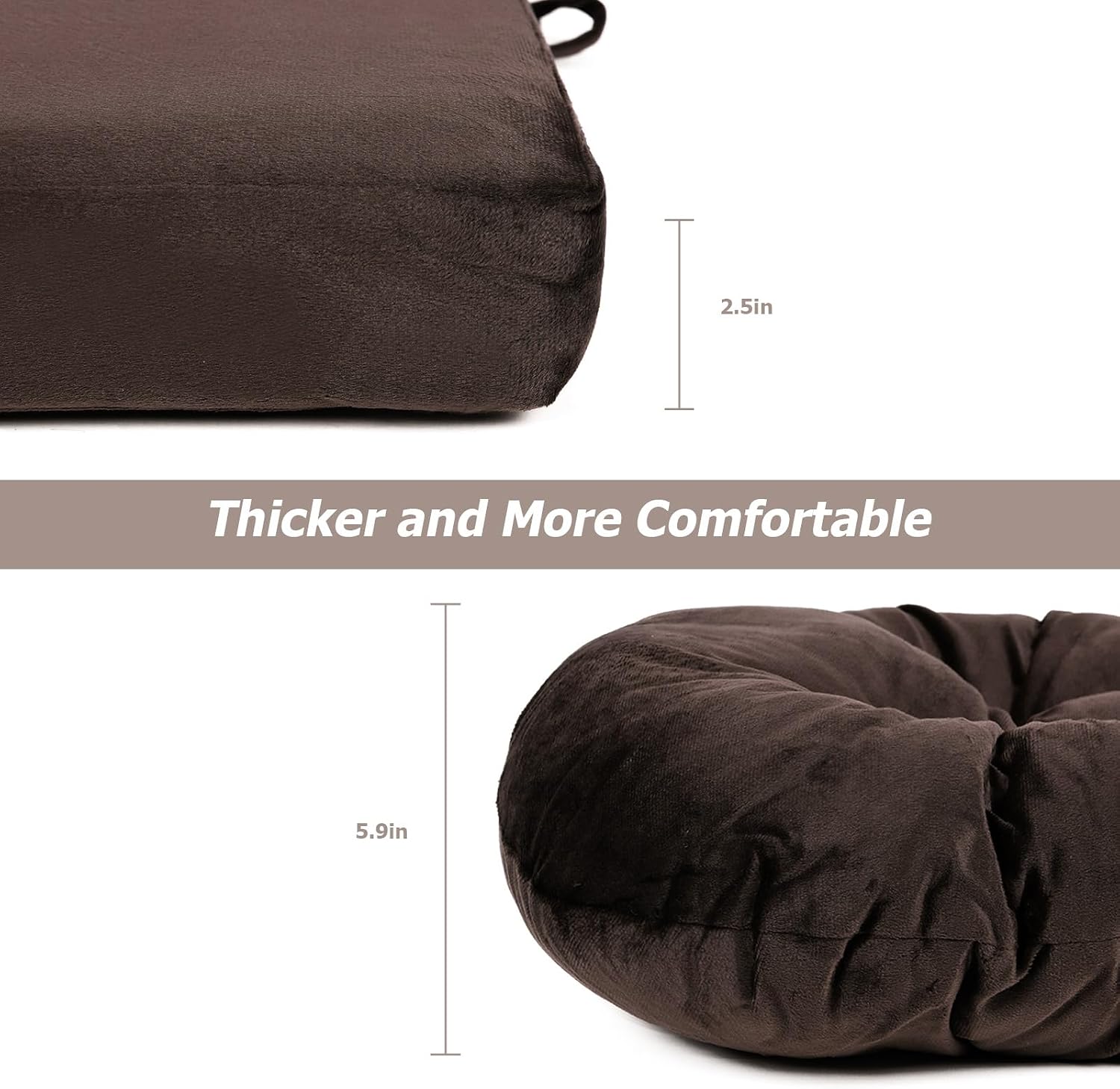 5PCS Glider Rocker Replacement Cushions Thick Soft Velvet Glider Cushions Replacement Set with Ottoman Cushion and Storage Pockets for Nursery Wooden Rocking Chair, Brown