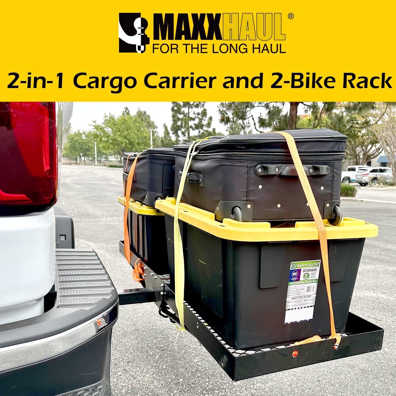 MaxxHaul 50641 60 inch x 20 inch 500 lb. Capacity 2 in 1 Hitch Mount Cargo Carrier Rack and 2 Bike Rack for 2 inch Receiver