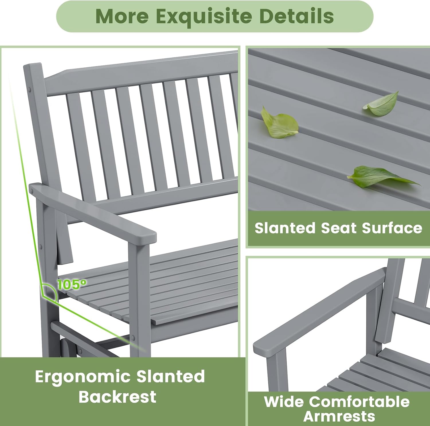 Giantex Outdoor Glider, Patio Glider Bench with Safe Gliding, Slatted Seat & Backrest, 2-Person Loveseat, Glider Rocking Chair, Outside Swing Chair for Garden Yard Lawn Porch Patio Rocker, Blue