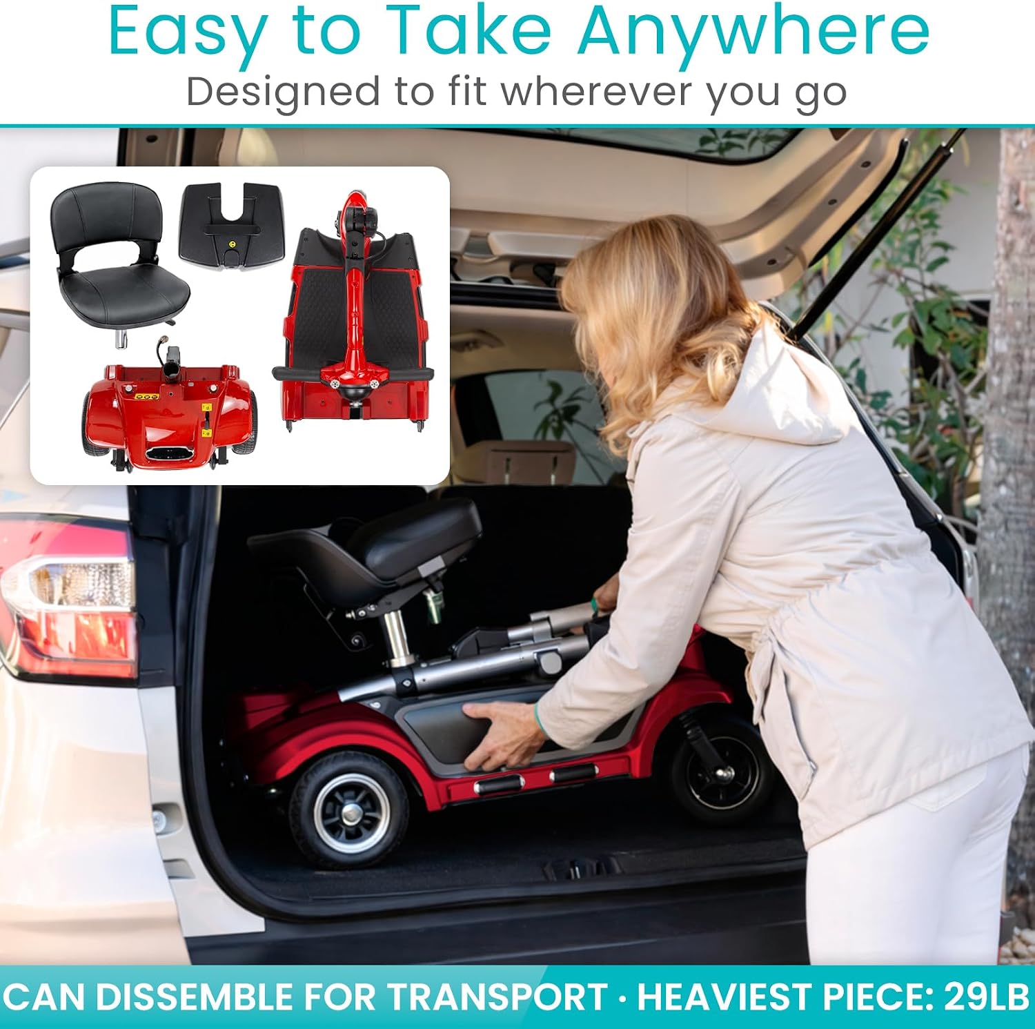 Vive 3 Wheel Mobility Scooter - Electric Powered Mobile Wheelchair Device for Adults - Folding, Collapsible and Compact for Travel - Long Range Power Extended Battery with Charger and Basket Included