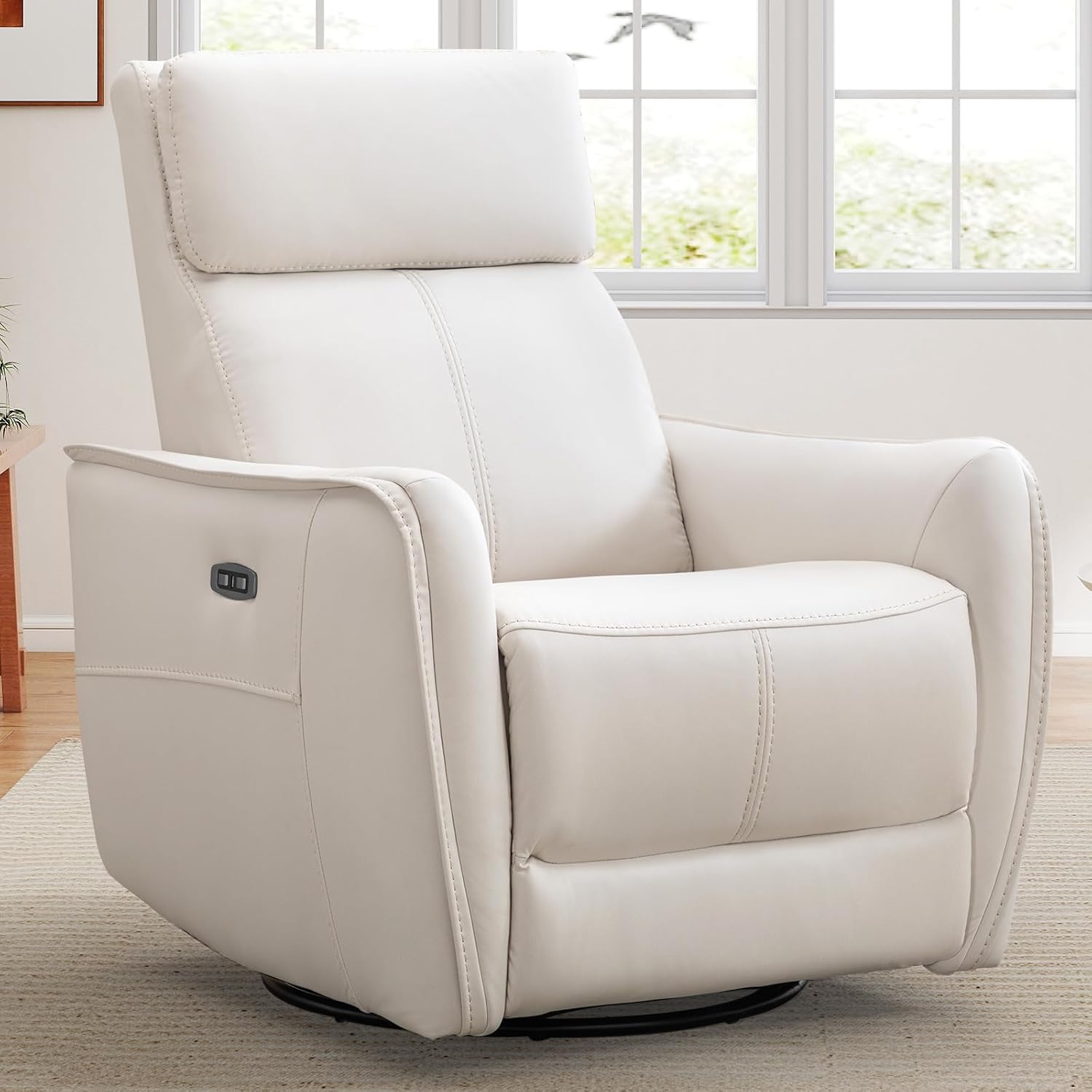 ANJ Power Swivel Recliner Chair,Rocking Chair Nursery with USB Port, Rocker Reclining Chair with Upholstered,Faux Leather Glider Rocking Chairs for Living Room, Bedroom, Cream White