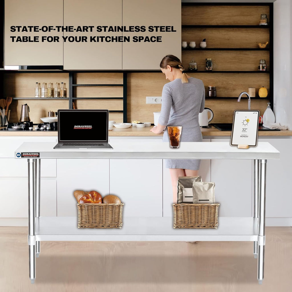 DuraSteel 24x72 Stainless Steel Work Table - NSF Commercial Prep Metal Table - Outdoor Pizza Oven Stand w/Under Shelf - Kitchen Island Laundry Utility Garage Microwave Stand Rolling Storage Cart Vevo