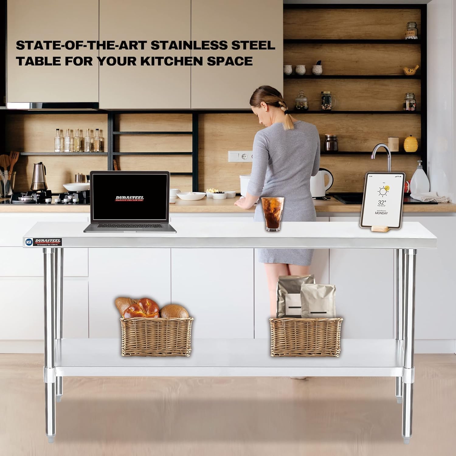 DuraSteel 24x72 Stainless Steel Work Table - NSF Commercial Prep Metal Table - Outdoor Pizza Oven Stand w/Under Shelf - Kitchen Island Laundry Utility Garage Microwave Stand Rolling Storage Cart Vevo