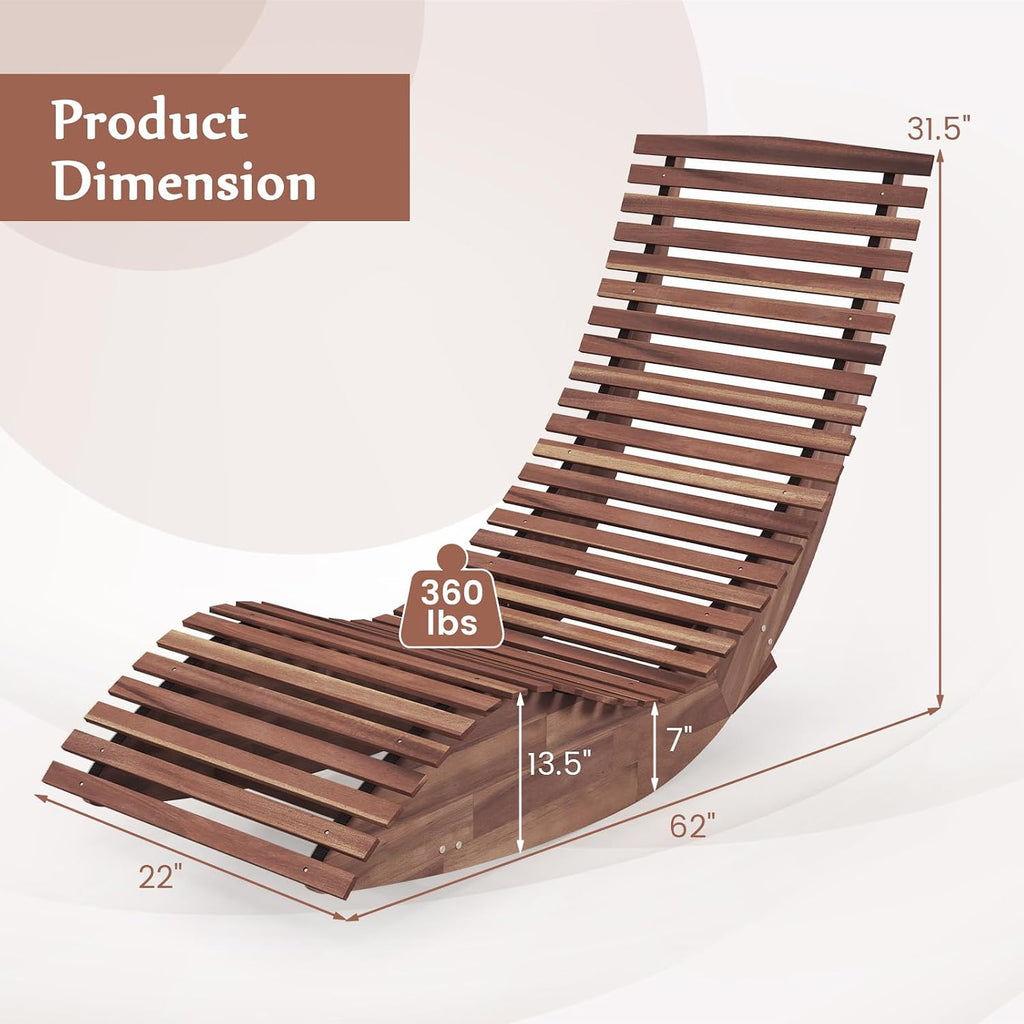 Giantex Outdoor Chaise Lounge Chair, Acacia Wood Patio Lounger with Slatted Design, Rocking Chair, Outdoor Rocker for Sunbathing, Poolside, Beach Lounge Chairs (1, Natural)