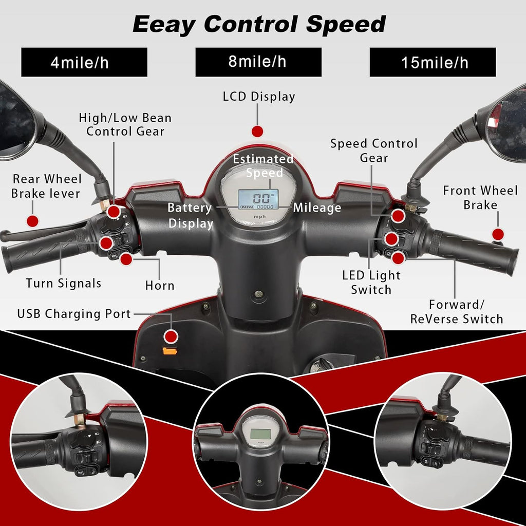 Heavy Duty 3 Wheel Mobility Scooters for Seniors & Adults 500lbs Capacity - Electric Powered Wheelchair Device - 800W All Terrain Fast Mobility Scooter for Outdoor w/Long Range Battery Romote Key