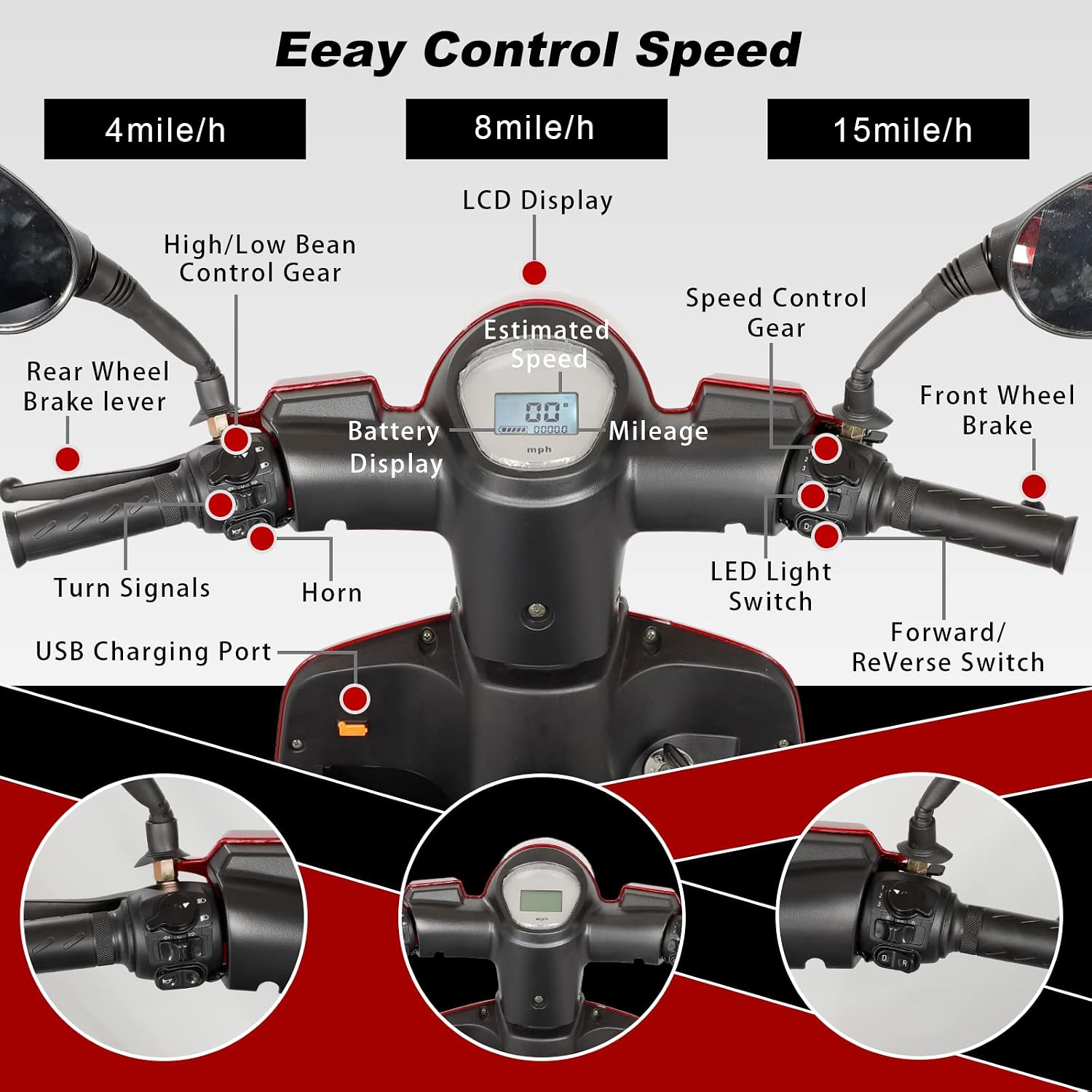 Heavy Duty 3 Wheel Mobility Scooters for Seniors & Adults 500lbs Capacity - Electric Powered Wheelchair Device - 800W All Terrain Fast Mobility Scooter for Outdoor w/Long Range Battery Romote Key
