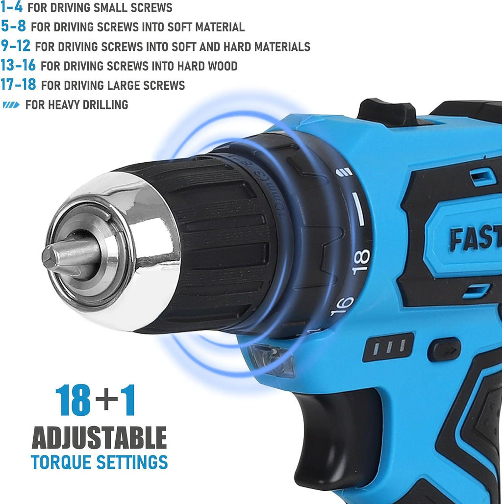 FASTPRO 232-Piece Home Tool Set with Drill, 20V Cordless Drill Driver, Household Repairing Tool Kit with Drill, 12-Inch Wide Mouth Storage Tool Bag Included, Blue