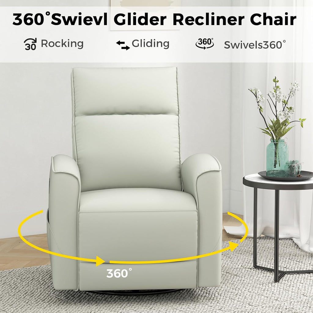 ANJ Manual Swivel Rocker Recliner, Glider Recliners with Padded Armrest and Backrest, Soft Faux Leather Nursery Rocking Recliner Chair Reclining Sofa for Living Room,Cream