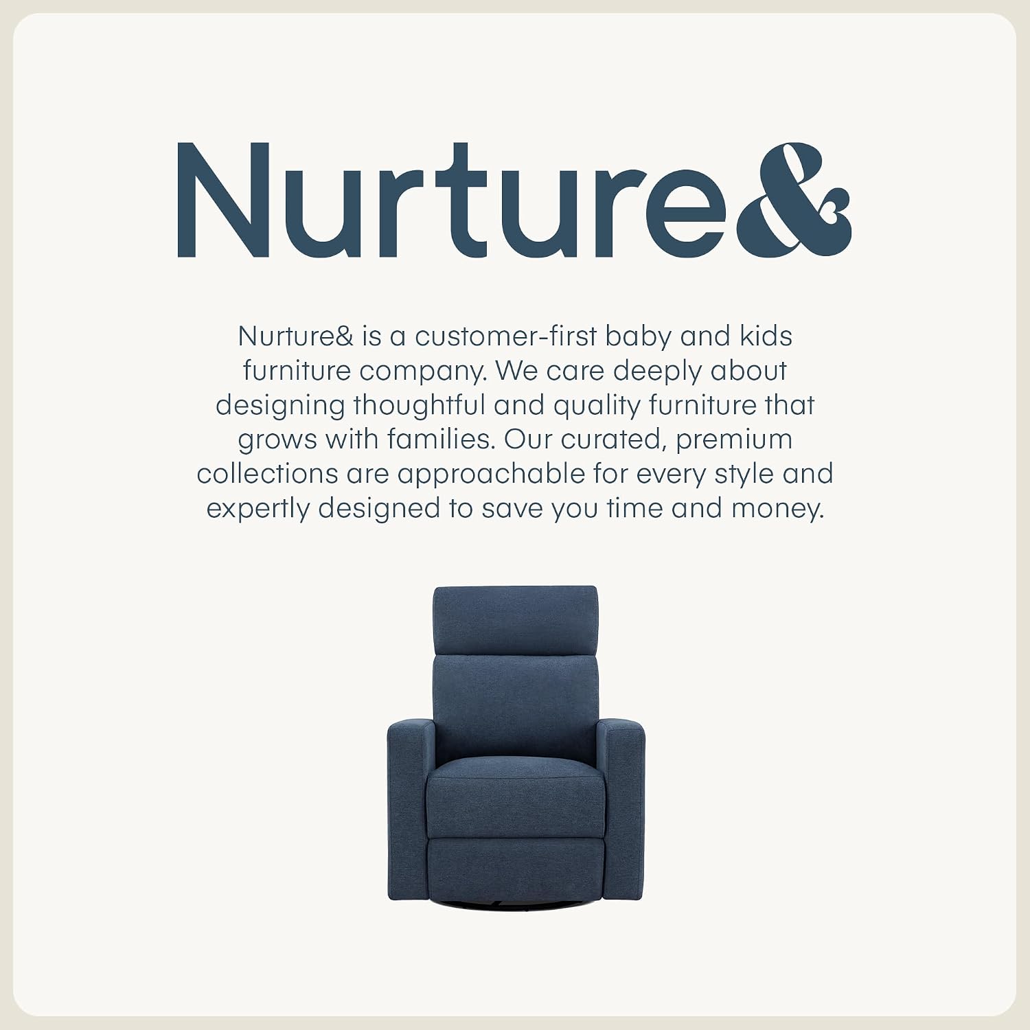 Nurture& The Glider Plus - Premium Nursery Power Recliner | Swivel Chair with Adjustable Head Support and Adjustable Lumbar Support | Built-in USB - The Ultimate Comfort for Nursing, Relaxing (Navy)