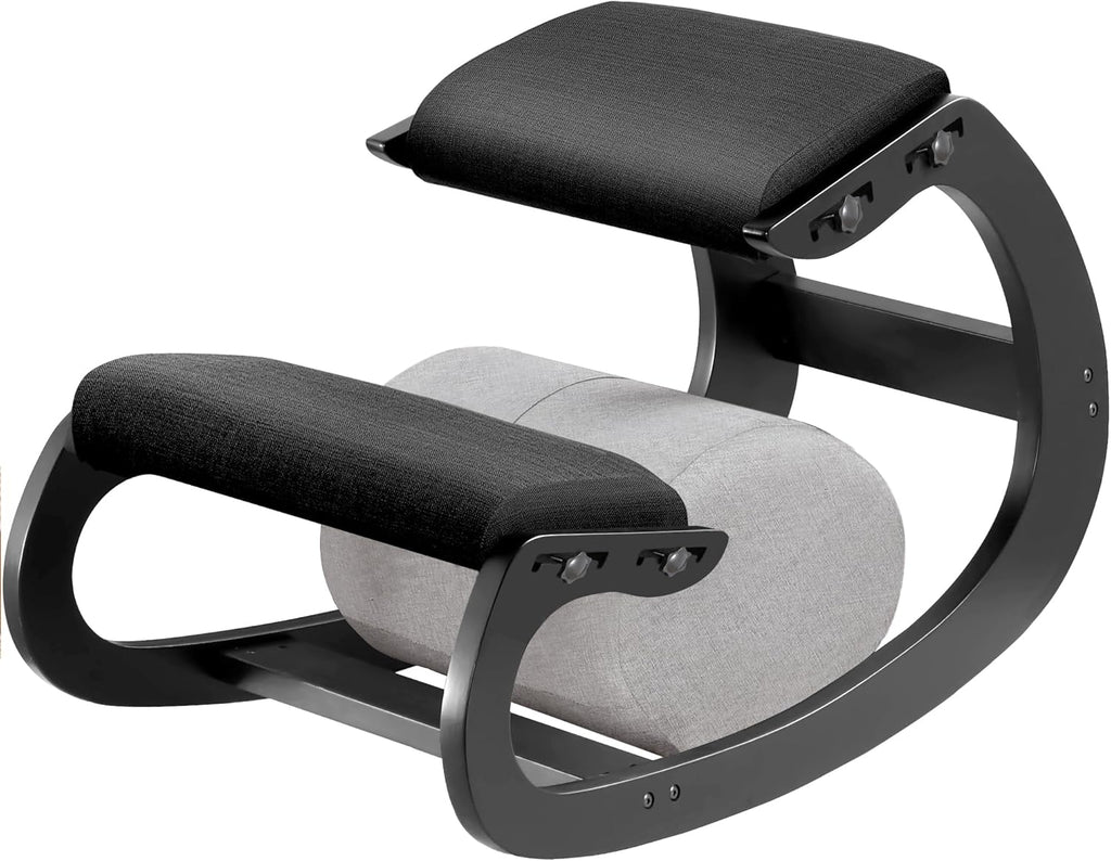 Adjustable Kneeling Chair, Wooden Ergonomic Chair Knee Chair Posture Chair - Improve Your Posture with an Angled Seat for Home,Office (Cylindrical Black)