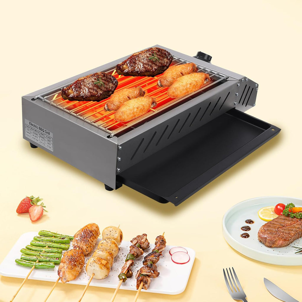 Electric BBQ Grill 2500W Table Top Smokeless Indoor Outdoor Grill - Adjustable Temperature Barbecue Equipment for Decks, Patios, Restaurants, Parties