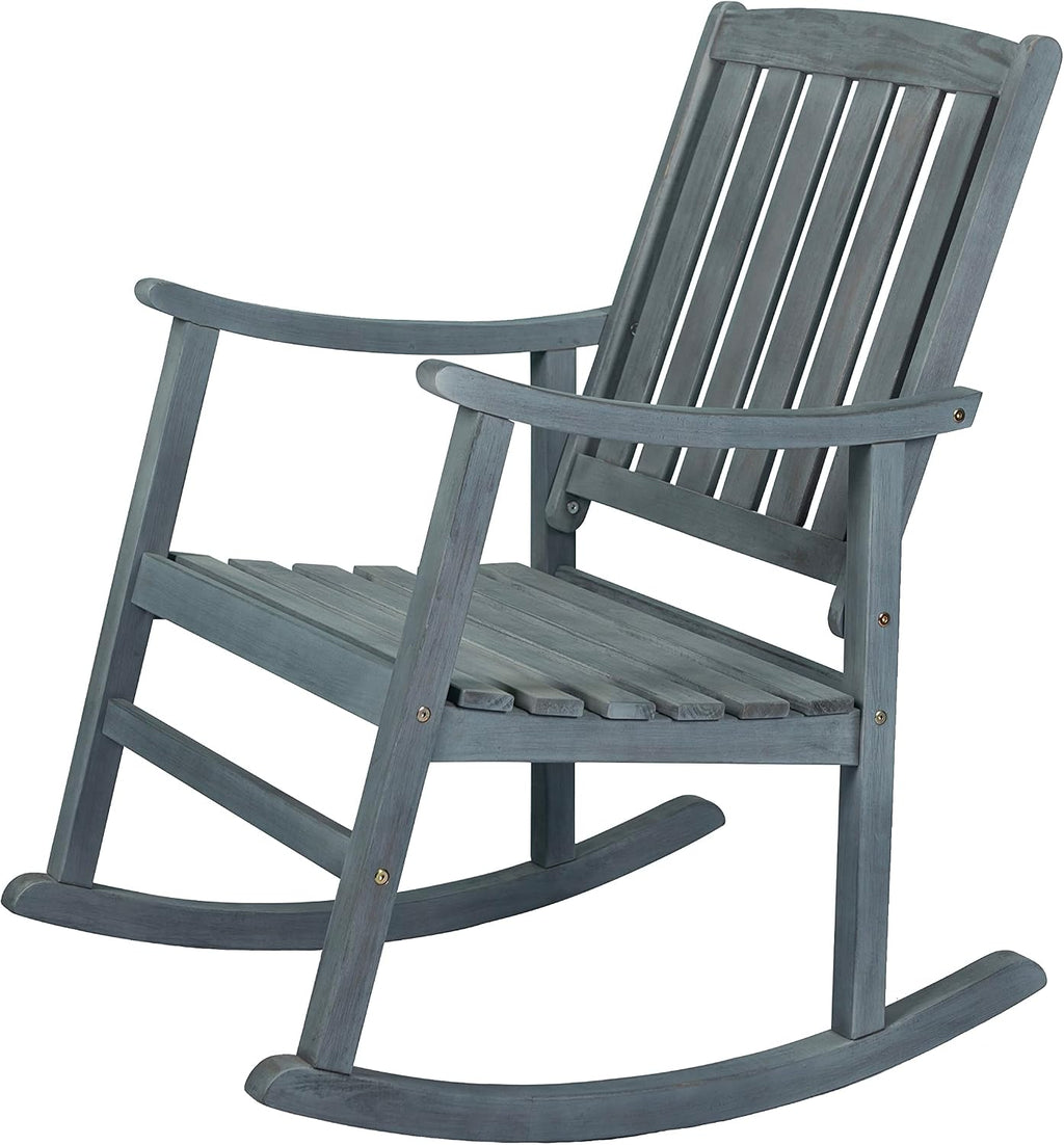 JONATHAN Y RCK102B Penny Classic Slat-Back 300-Lbs Support Acacia Wood Patio Outdoor Rocking Chair for Garden, Lawn, Backyard, Pool, Deck, Beach, Firepit, Gray