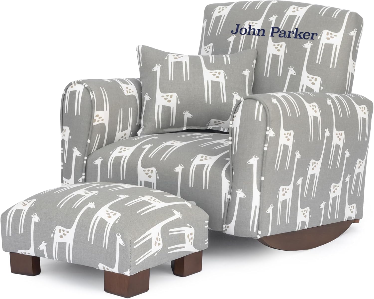 Toddler Personalized Armchair, Kids Upholstered Rocking Chair with Personalization, Toddler Chair with Personalized Name, Comfy Child Armchair, (Grey Giraffes Print, Rockers)
