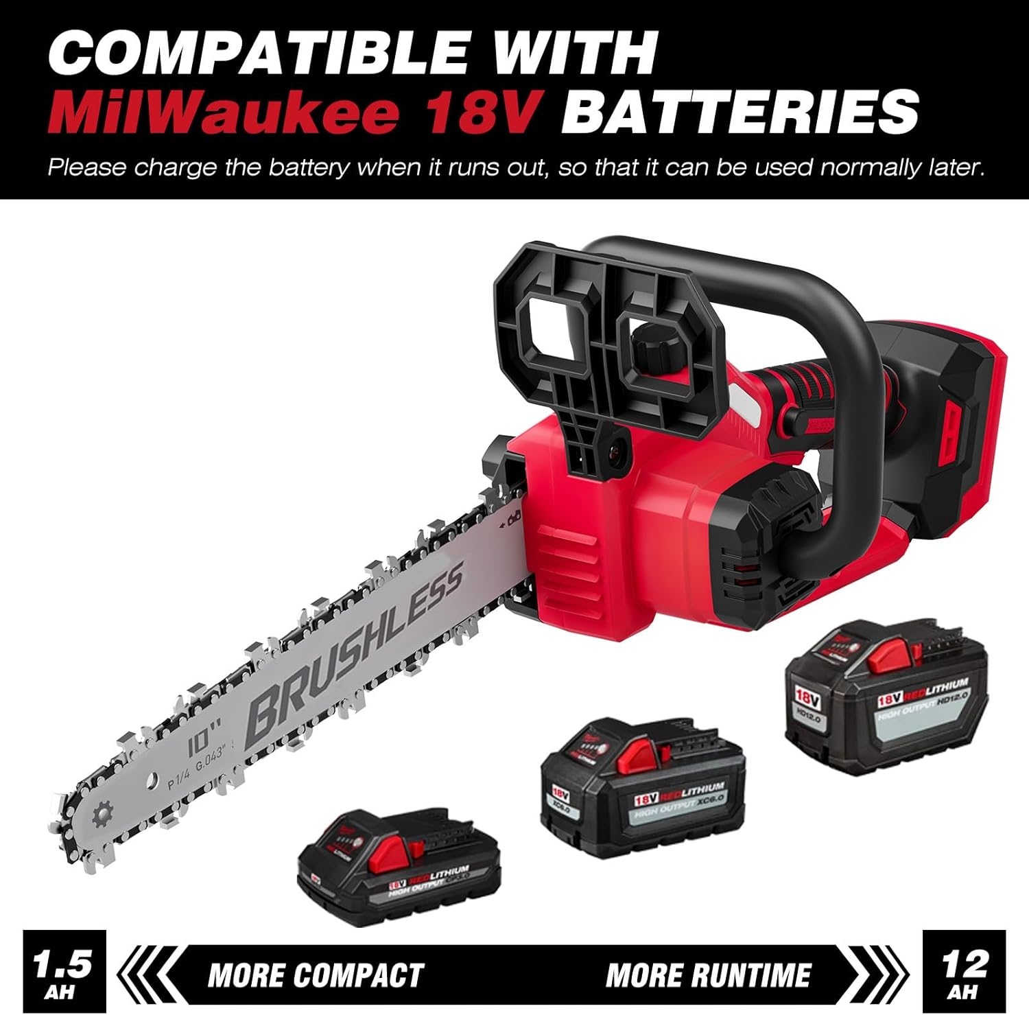 2-IN-1 Cordless 10-Inch Pole Saw And Chainsaw Compatible with Milwaukee 18V Battery, Total Reach of Max 15ft, Auto Oiling, Electric Pole Saw for Tree Trimming Pruning (Battery NOT Included)
