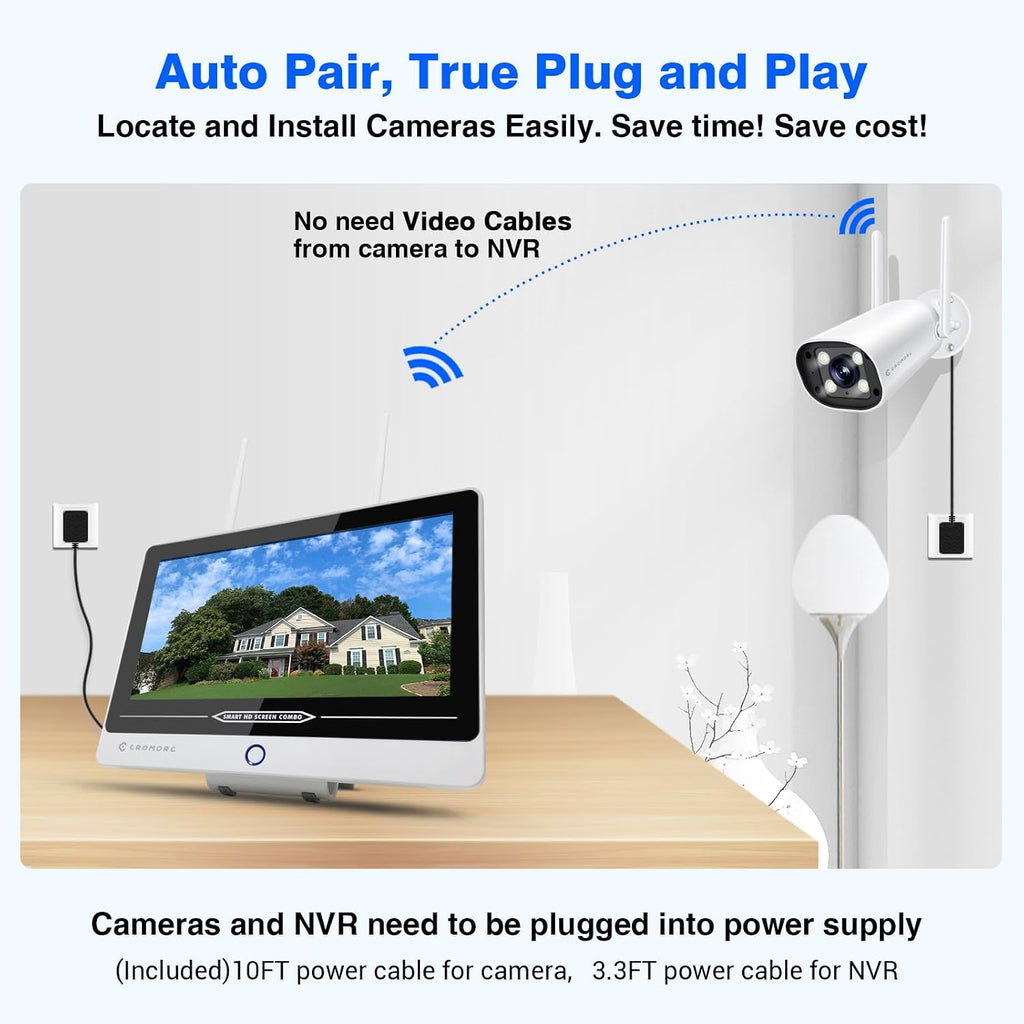 Wireless Security Camera System with 12' Monitor, Human Detection, Floodlight, Siren Alarm, 2-Way Audio, 4PCS 5MP Camera, Expandable 16CH NVR, Home Business Surveillance, 3TB HDD