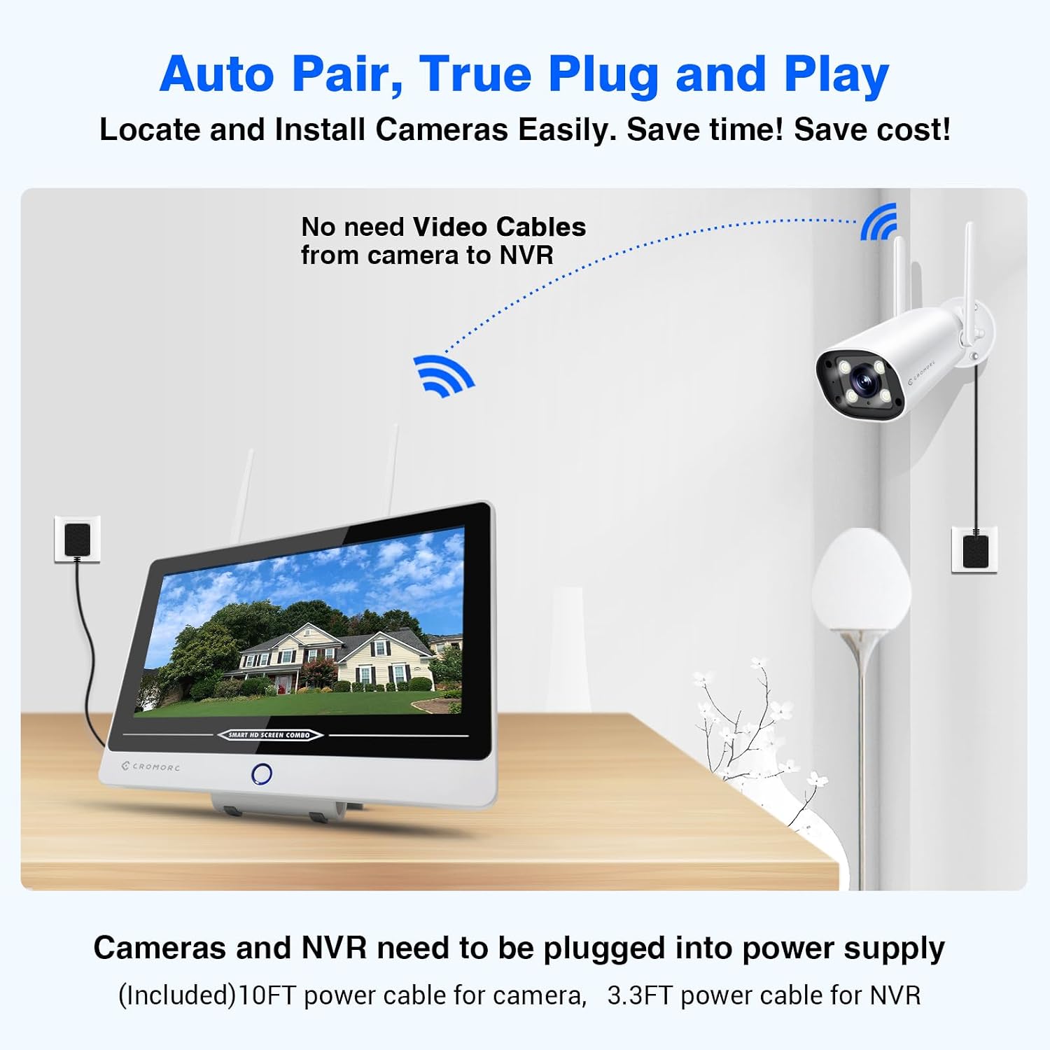 Wireless Security Camera System with 12' Monitor, Human Detection, Floodlight, Siren Alarm, 2-Way Audio, 4PCS 5MP Camera, Expandable 16CH NVR, Home Business Surveillance, 3TB HDD