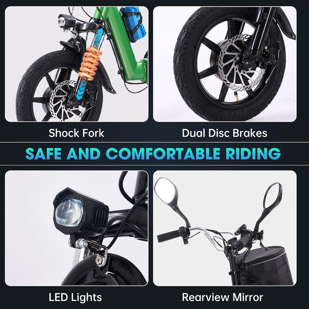 E Trike Electric Bike, 350W(Peak 500W) Brushless Motor Folding Trike, 2 Seats Ebike, 480Wh Removable Battery, Step-Thru 3 Wheel Electric Bicycle, Up to 45 Miles, Tricycle for Adults Parents