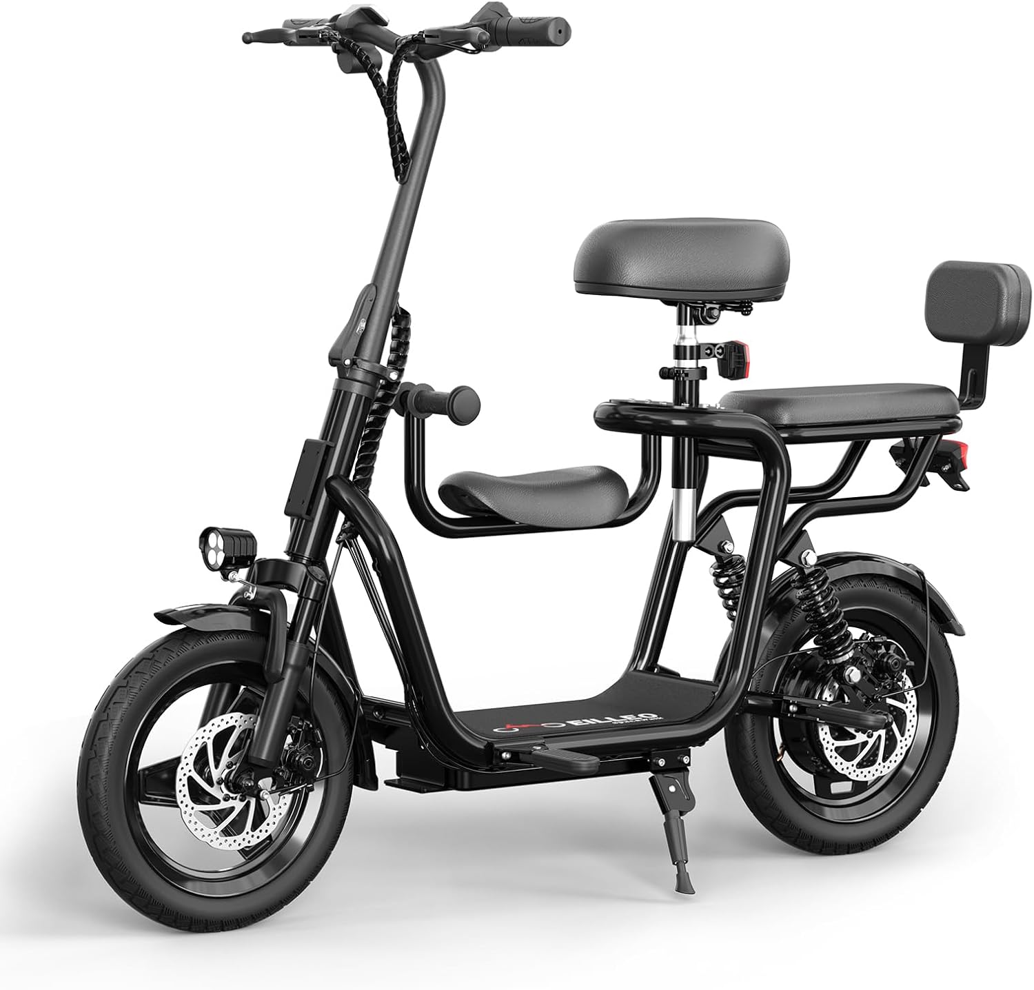 EILLEO Electric Scooter with 3 Seats for Adults Power by 500W Peak Motor, E Bike with 14' Pneumatic Tire and 20 Miles Range&17.4Mph, Electric Bicycle for Women/Man Black