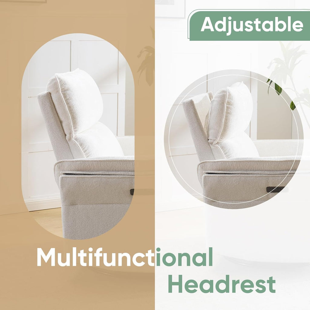 Oversized Rocking Chair Nursery with Massage and Heat, Glider Recliner Nursery Chair with Adjustable Headrest, Power Swivel Rocker Recliner Chair with USB Port, White