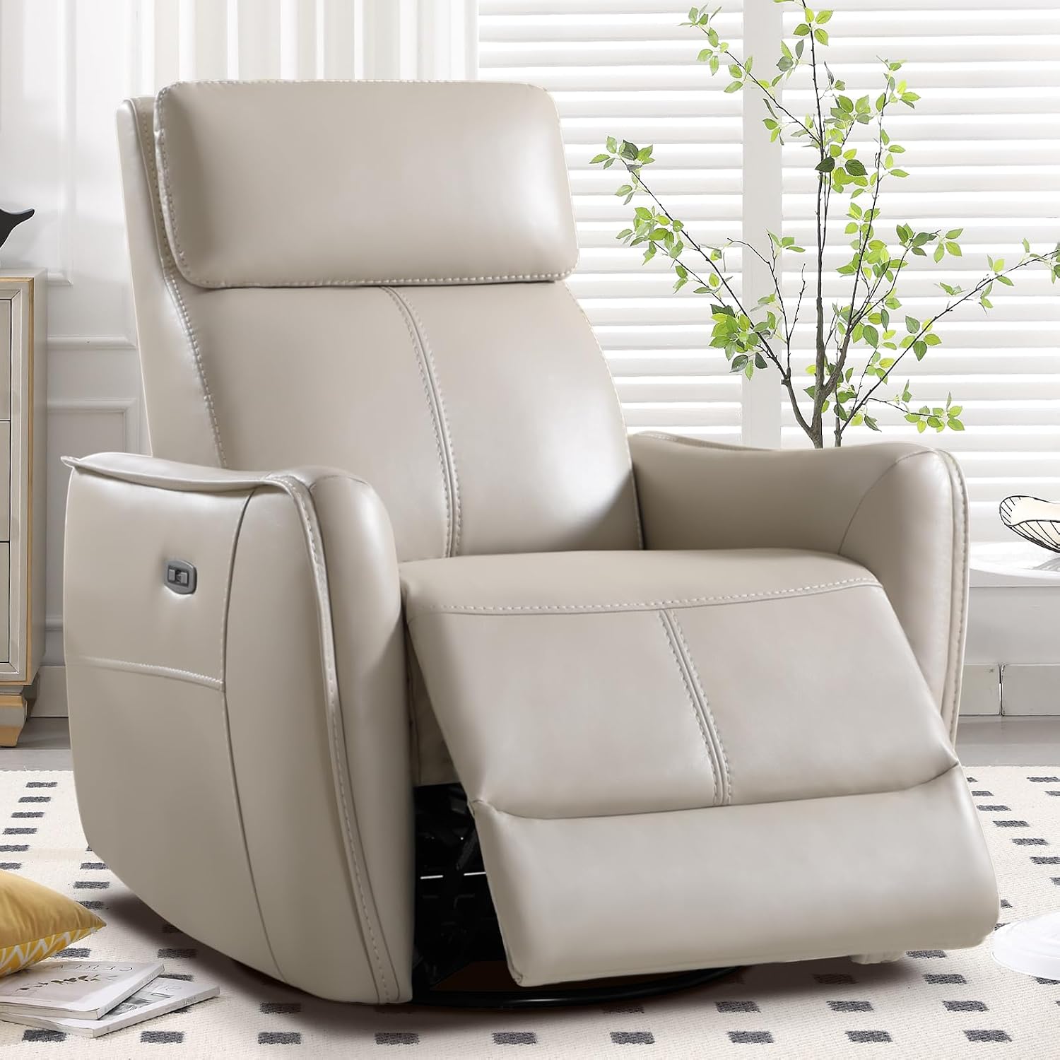 CANMOV Power Swivel Rocker Recliner Chair, Electric Swivel Glider Rocker Recliner for Nursery, Faux Leather Upholstered Rocking Reclining Chair with USB Port for Living Room,Grey