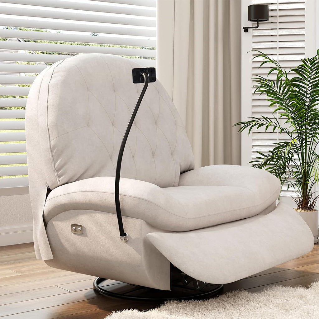 Oversized Power Recliner Chair, Adjustable Accent Chair with Footrest, Phone Holder, USB, 270° Swivel Chair, Single Reclining Sofa for Adults Living Room Bedroom Nursery and Small Spaces