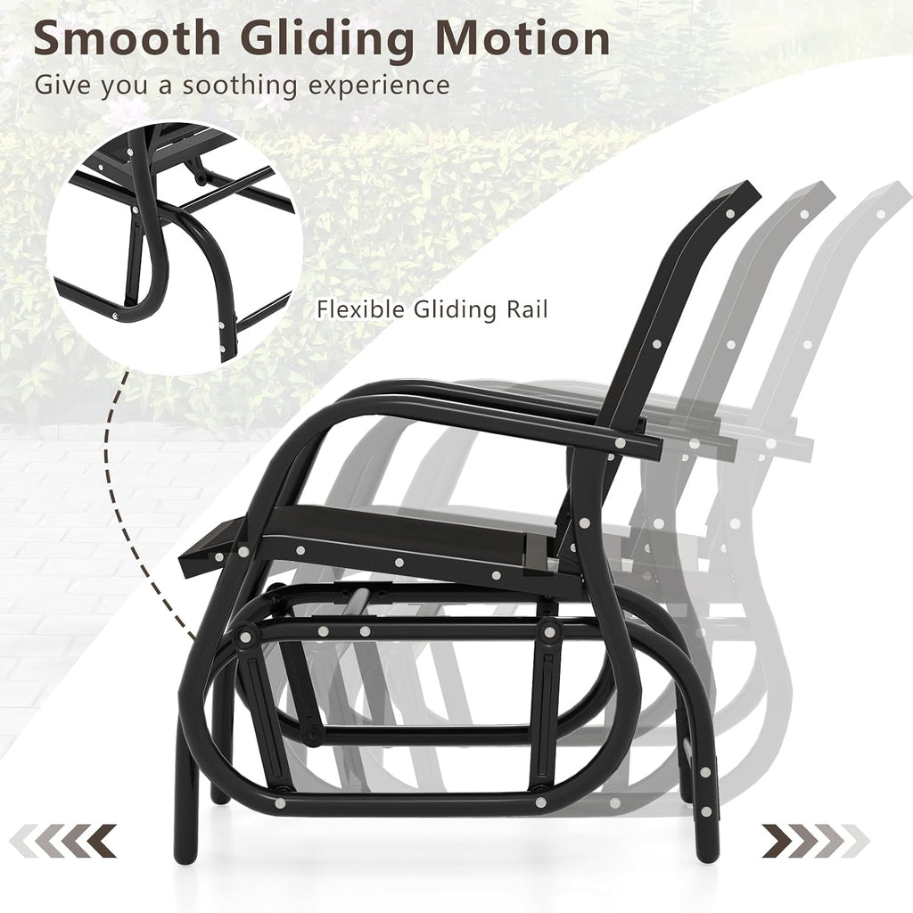 Tangkula Swing Glider Chair, Ergonomic Rocking Chair with Comfortable Fabric, Iron Frame, 4 Non-Slip Foot Pads, Outdoor Patio Glider Rocker Chair for Living Room, Garden, Backyard (2, Black)