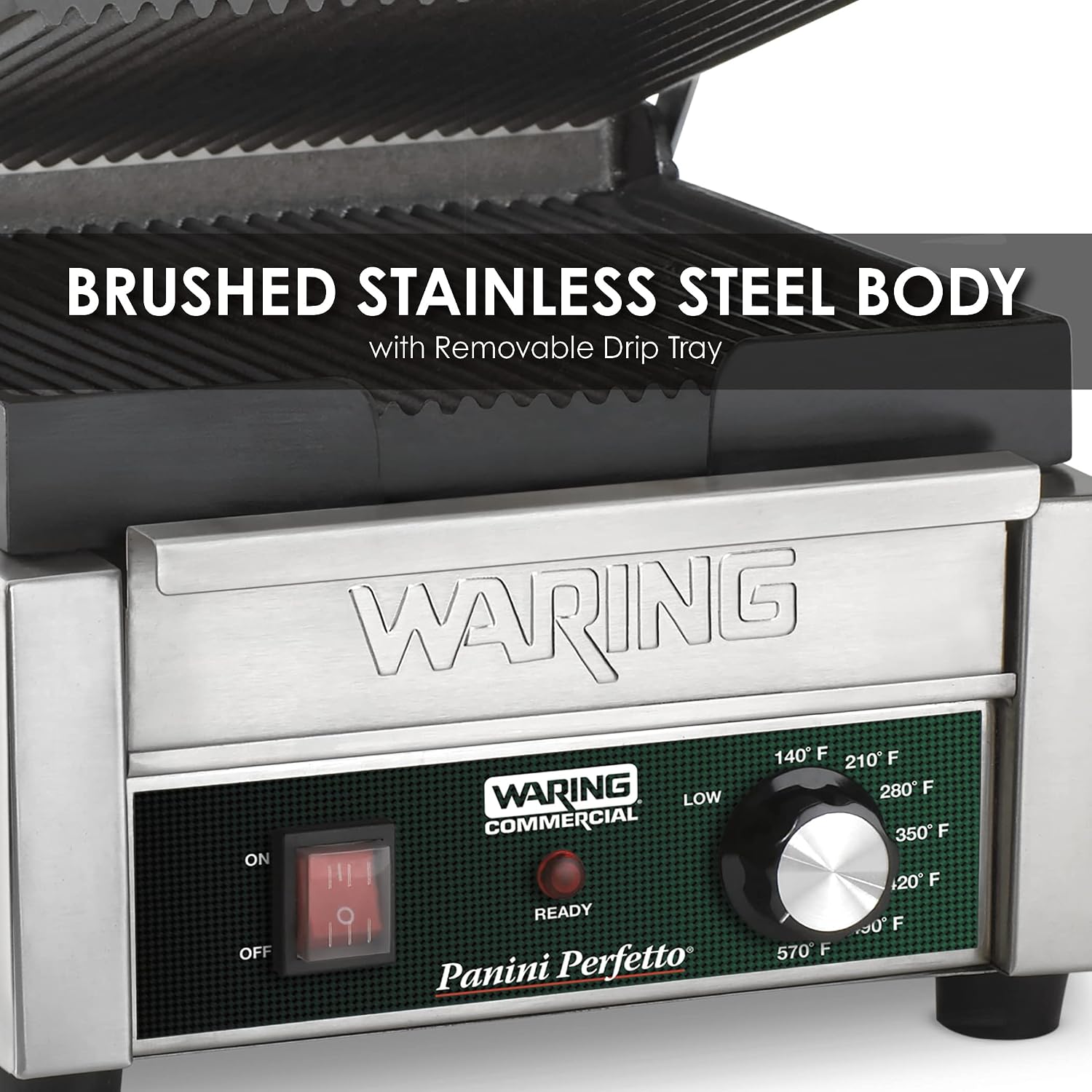 Waring Commercial WFG275 Full Sized 14' x 14' Flat Toasting Grill, 120V, 1800W, 5-15 Phase Plug
