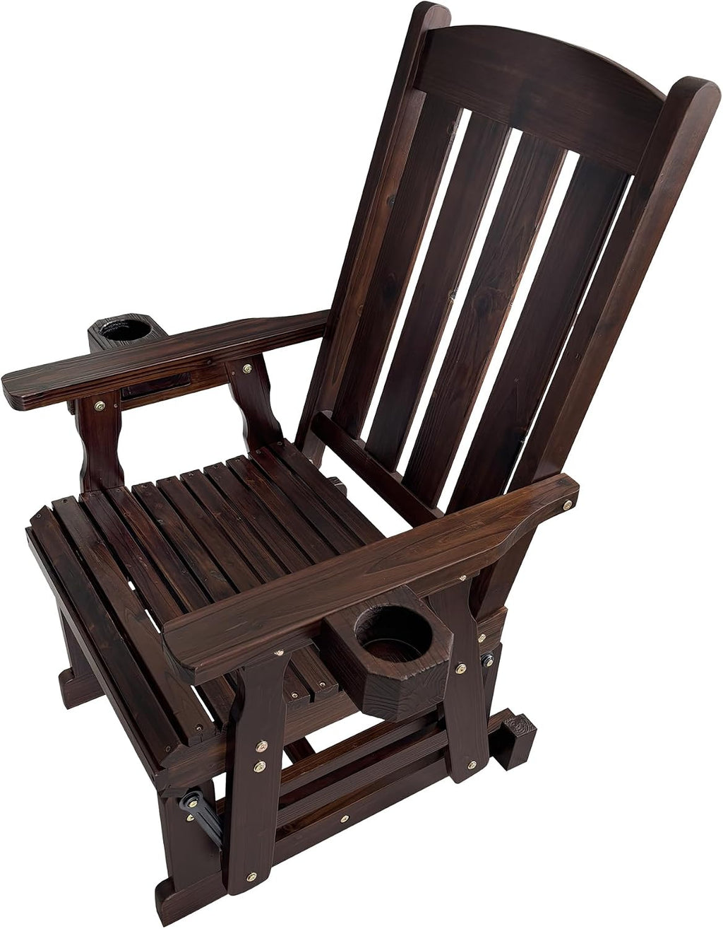 Fortune Candy Wooden Patio Glider for One Person, with High Back and Deep Contoured Seat, Solid Fir Wood, Heavy Duty 600 LBS (Deep Brown, 1-Seater)