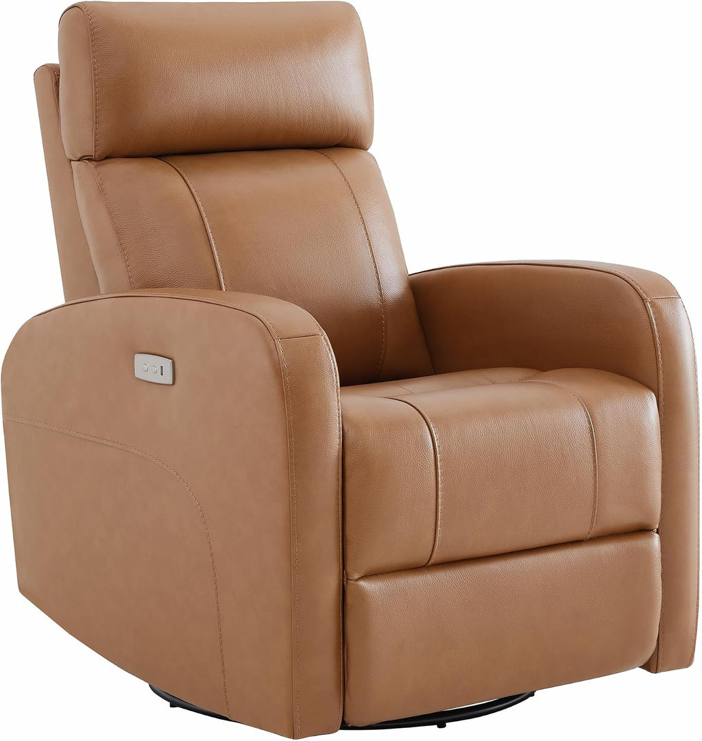CHITA Genuine Leather Power Recliner Chair for Adults, FSC Certified Electric Nursery Swivel Glider for Living Room, Camel Brown