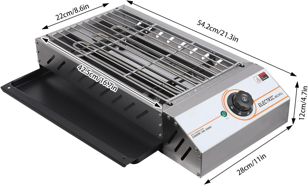 Electric BBQ Grill 2500W Table Top Smokeless Indoor Outdoor Grill - Adjustable Temperature Barbecue Equipment for Decks, Patios, Restaurants, Parties