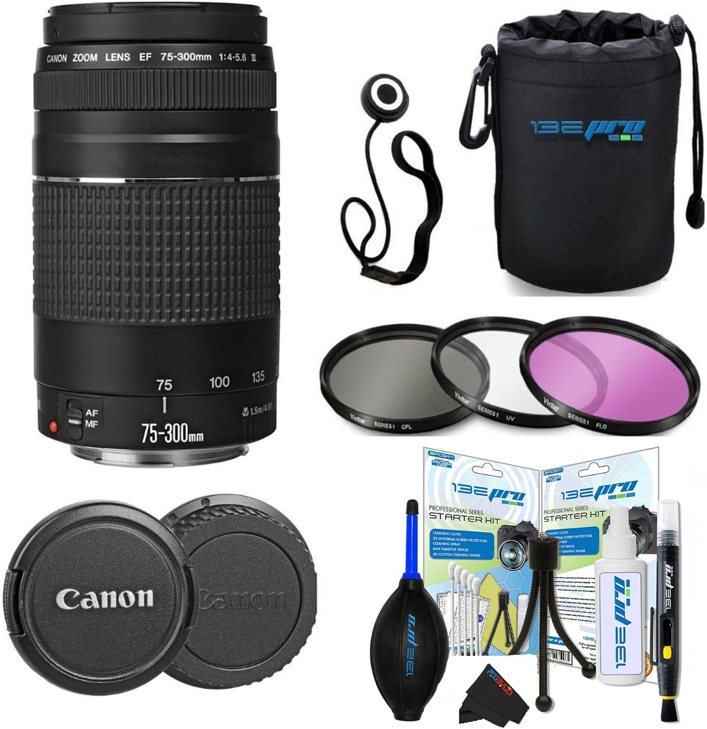 Canon EF 75-300mm f/4-5.6 III Telephoto Zoom Lens for Canon SLR Cameras, 6473A003 (Renewed) (Lens w/PIXIBYTES Pro Travel Bundle)