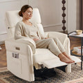MELLCOM Power Recliner Rocking Chair Nursery Gliders with Adjustable Armrests and Headrest, Swivel Electric Glider Reclining Nursing Chair with Storage Bags and USB Port, FSC Certified(Beige Leather)